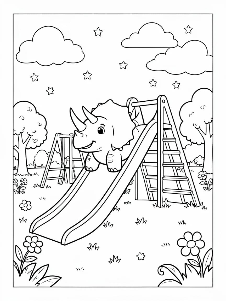 Triceratops coloring illustration with clear separated subjects