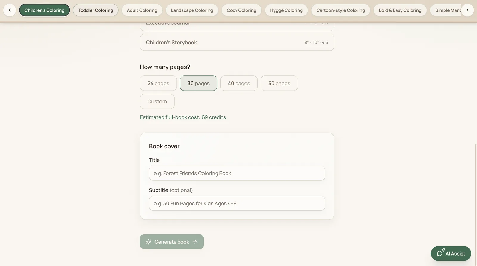KDP Maker form showing page count and cover title fields